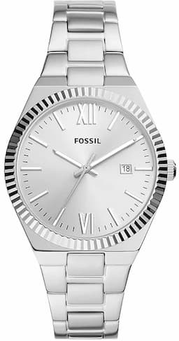 Zegarek damski FOSSIL Srebrny Scarlette ES5300 na bransolecie srebrnej, srebrna tarcza, WR50