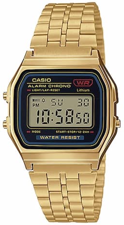 Zegarek CASIO A159WGEA-1DF Złota bransoleta na bransolecie złotej, czarna tarcza