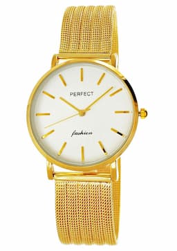 Zegarek damski Perfect F334-5 na bransolecie złotej, biała tarcza