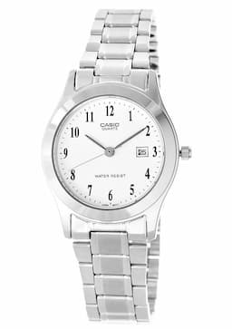 Zegarek damski Srebrny Casio LTP-1141PA-7BEF na bransolecie srebrnej, biała tarcza