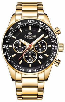 Zegarek męski Giewont Chronograph Sapphire GW9140-B4 na bransolecie złotej, czarna tarcza