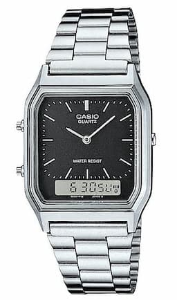 Zegarek męski CASIO AQ-230A-1DMQ na bransolecie srebrnej, czarna tarcza