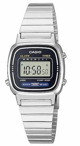 Zegarek damski CASIO LA670WD- 1DF na bransolecie srebrnej, czarna tarcza