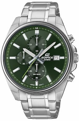 Zegarek męski Casio EDIFICE EFV-610D-3CVUEF na bransolecie srebrnej, zielona tarcza