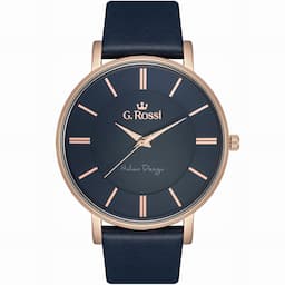 Zegarek męski granatowa tarcza G. Rossi 10401A-6F3 Granatowa tarcza na pasku niebieskim