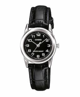 Zegarek damski na czarnym pasku CASIO LTP-V001L-1BUDF na pasku czarnym, czarna tarcza