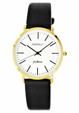 Zegarek damski Czarny Perfect E345-1 na pasku złotym, biała tarcza