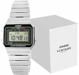 Zegarek unisex CASIO A700WE-1AEF na bransolecie srebrnej, czarna tarcza