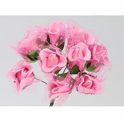 Piankowe kwiaty z tiulem, śr.1,5cm/10szt, różowe - OL-M14-040