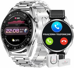 Smartwatch Męski Giewont GW450-5 Srebrny + Czarny skórzany pasek