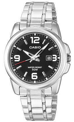 Zegarek damski Casio LTP-1314D-1AVDF na bransolecie srebrnej, czarna tarcza, WR50